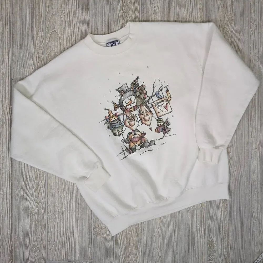 Vintage Lee Super Blend Adult Large White Christmas Snowman Frosty Sweater